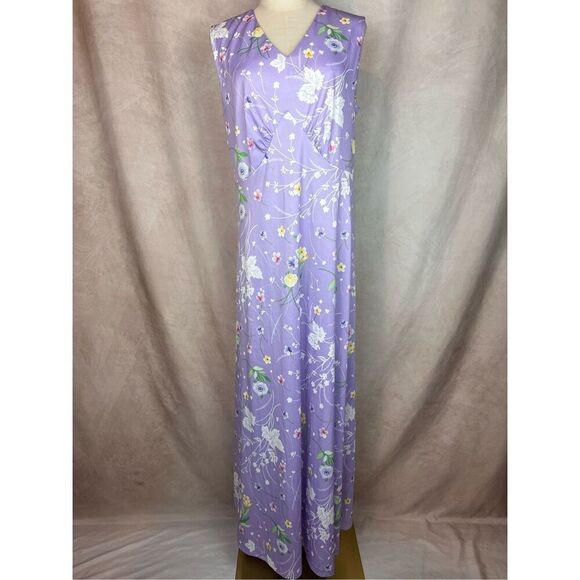 Vintage 1970s L/XL Floral Whimsical Dress Mod MCM Plus Size - Picture 7 of 12